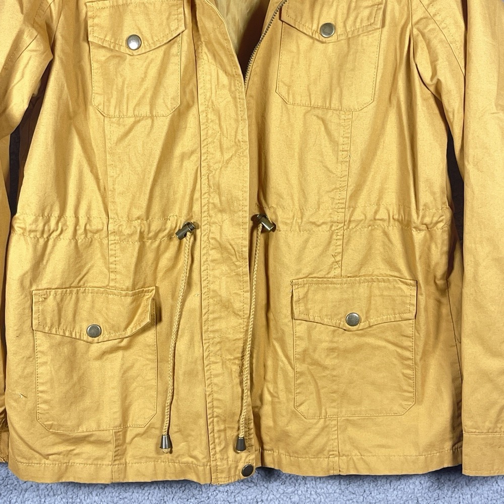 Outer Edge Womens L Mustard Yellow Hooded Utility Anorak Jacket Drawstring - Picture 3 of 10
